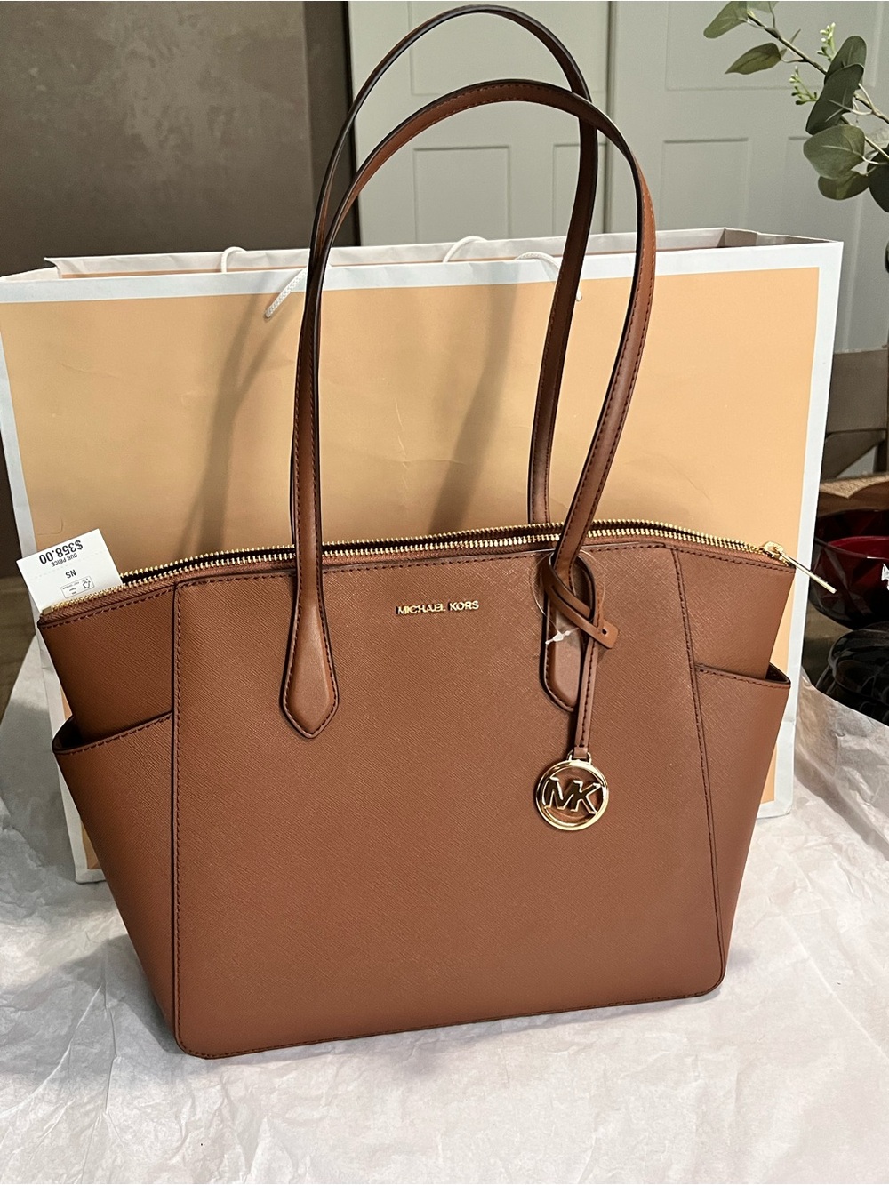 MICHAEL Michael Kors Dark Brown Leather Tote with Gold Hardware